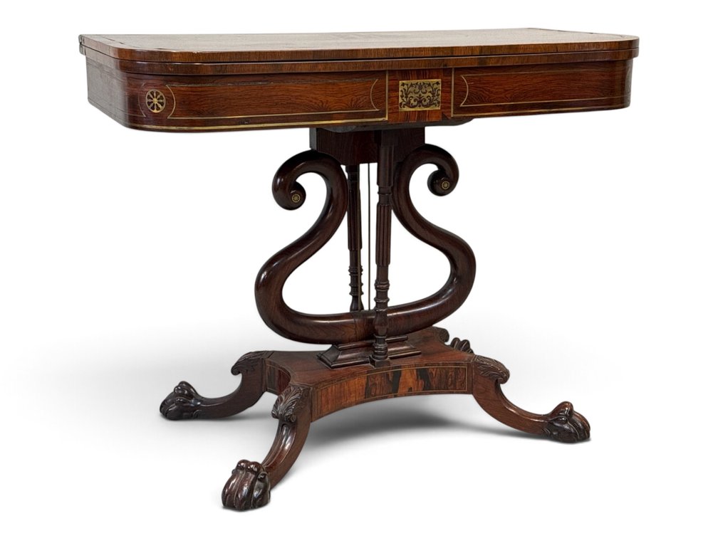 Classical Rosewood and Brass Games Table