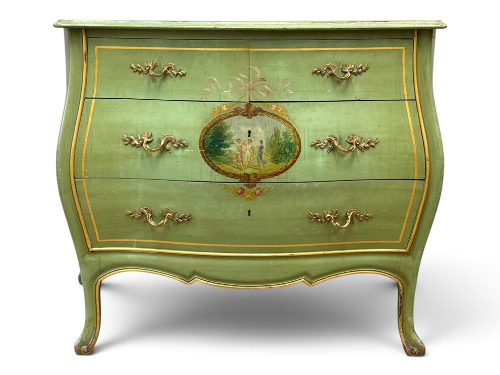 Paint-Decorated French-style Bombe Chest