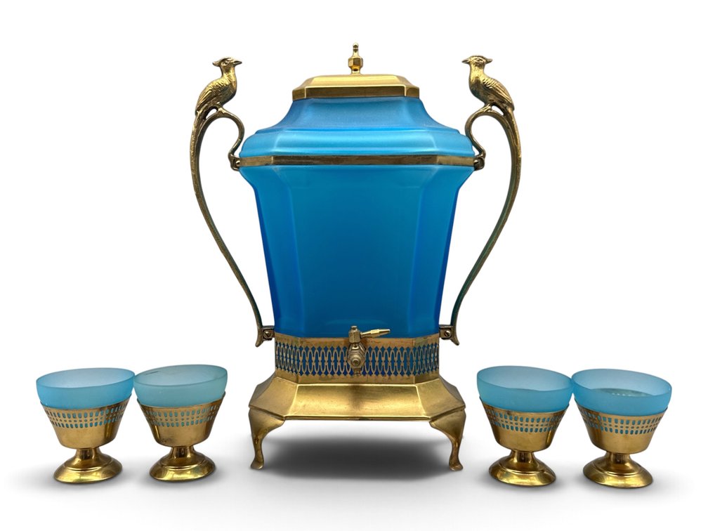 French Blue Opaline Samovar and Chalices