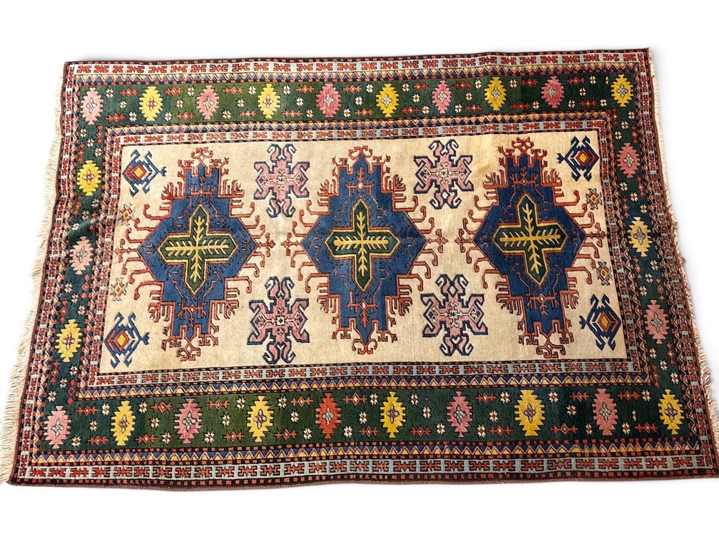 Turkish Three Medallion Area Carpet, 7ft 4in x 5ft 3in