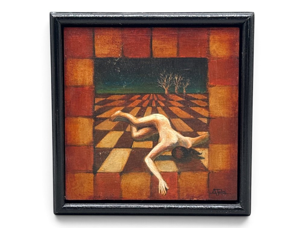 Anne John Oil/Panel: Surrealist Scene