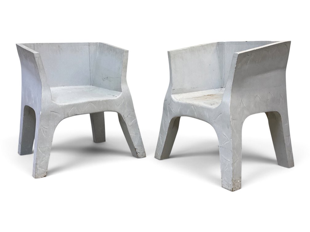Pair of Cubist Painted Wood Club Chairs