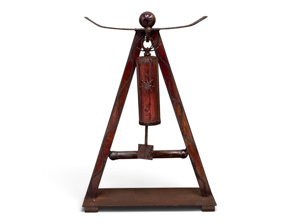 Artisan Patinated Metal Gong on Stand