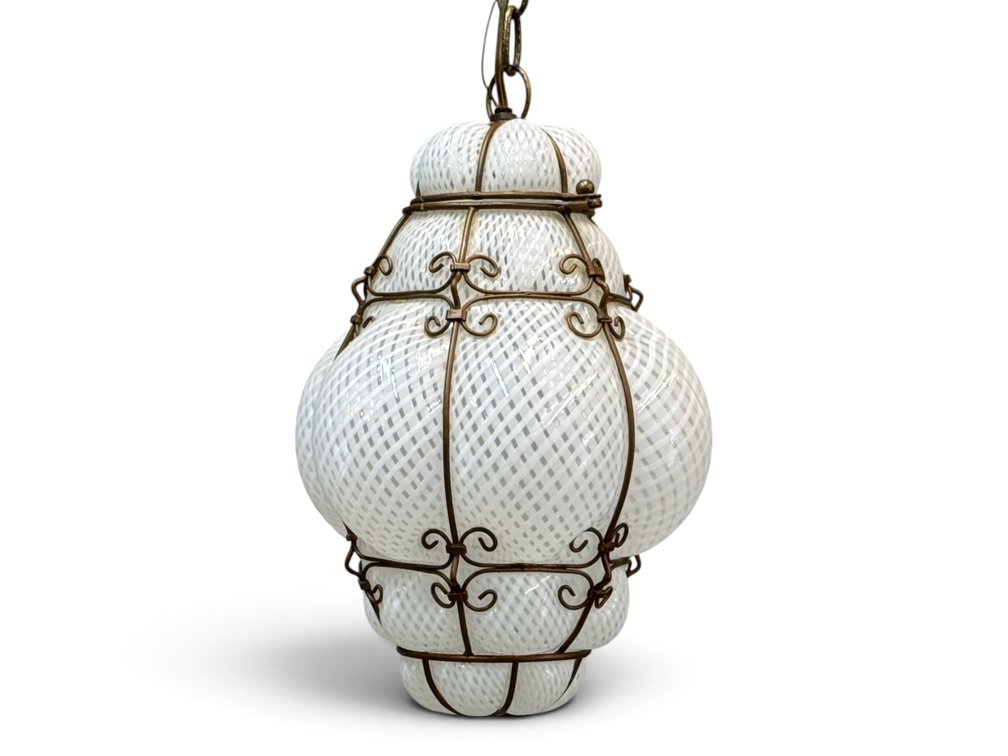 Venetian Caged Reticello Glass Pendant Lantern