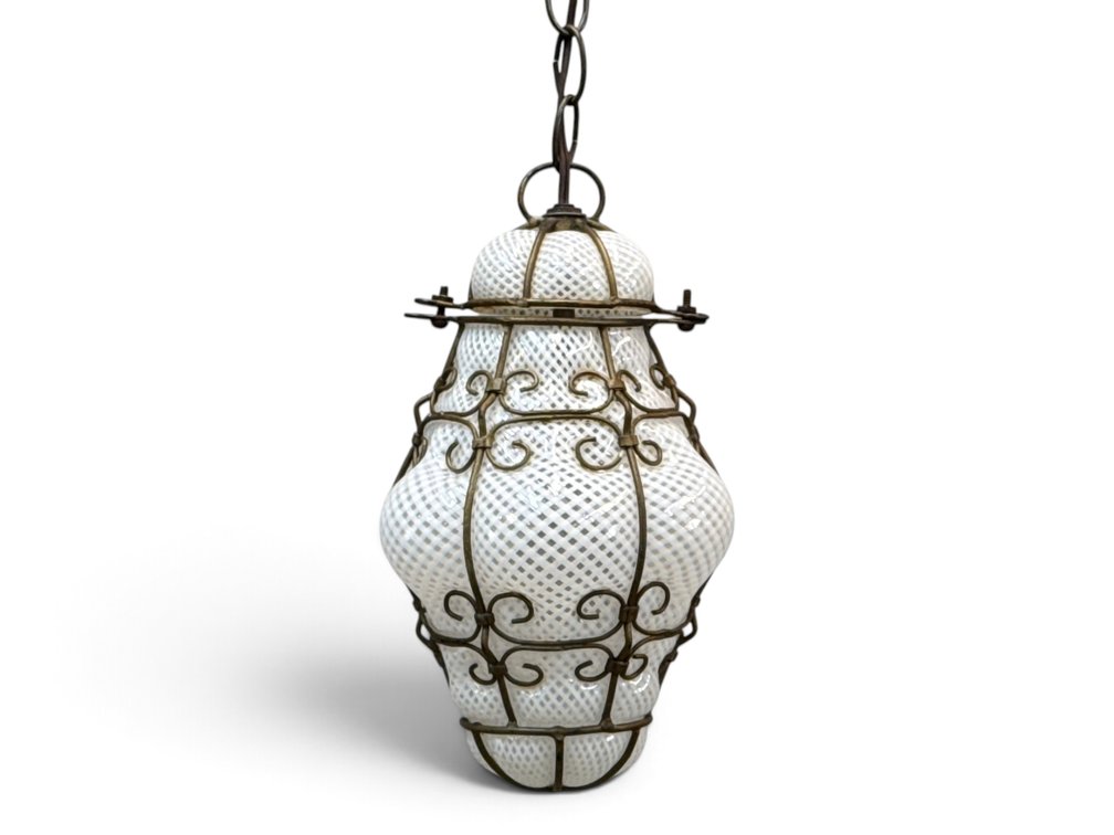 Venetian Caged Reticello Glass Pendant Lantern