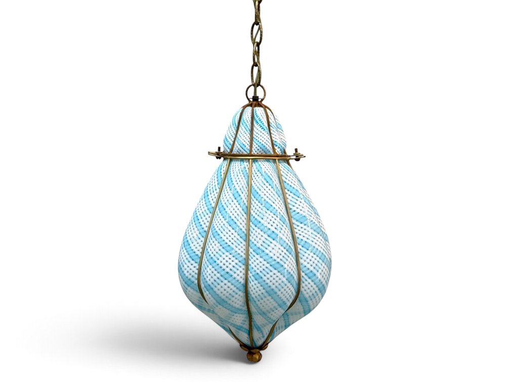 Venetian Caged Latticino Glass Pendant Lantern