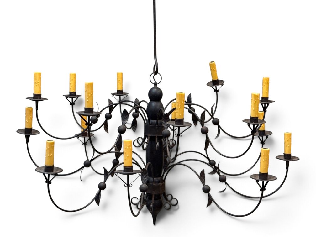New England-style Wood and Iron Chandelier