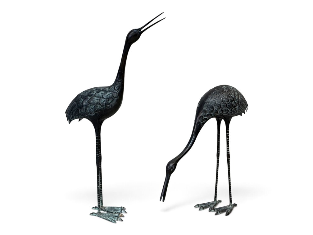 Pair of Bronze Garden Cranes