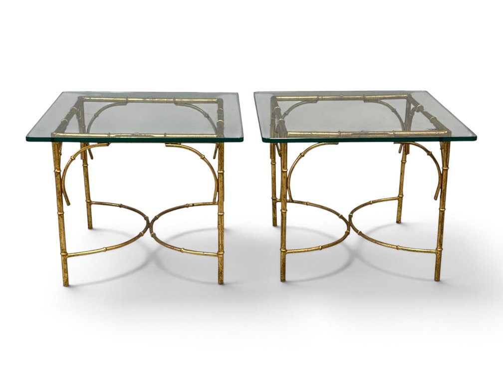 Pair of Gilt Metal Faux Bamboo Side Tables