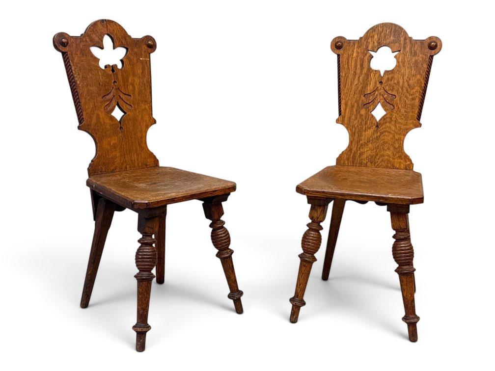 Pair of Carved Oak Tyrolean Side Chairs