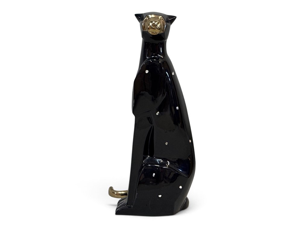 Art Deco Style Lacquered and Brass Panther Sculpture