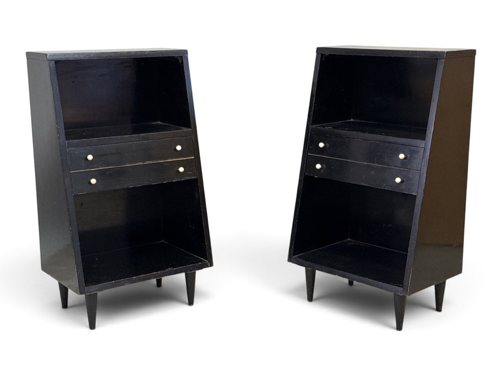 Pair of American of Martinsville Black Lacquered Nightstands
