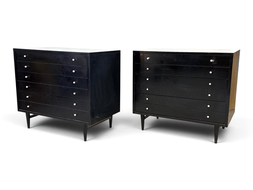 Pair of American of Martinsville Black Lacquered Chests