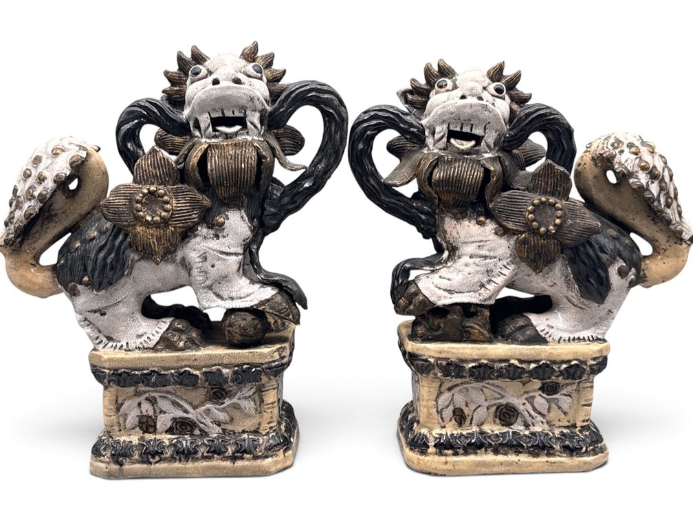 Pair Chinese Ceramic Foo Dog Figurines