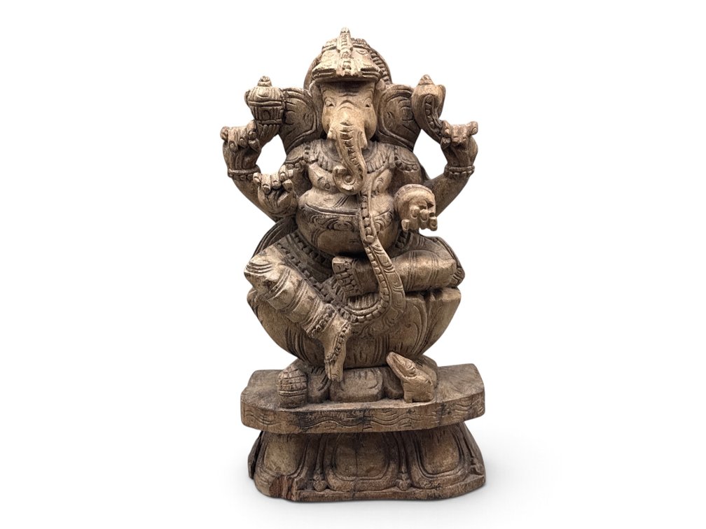 Carved Wooden Ganesh Deity Sculpture