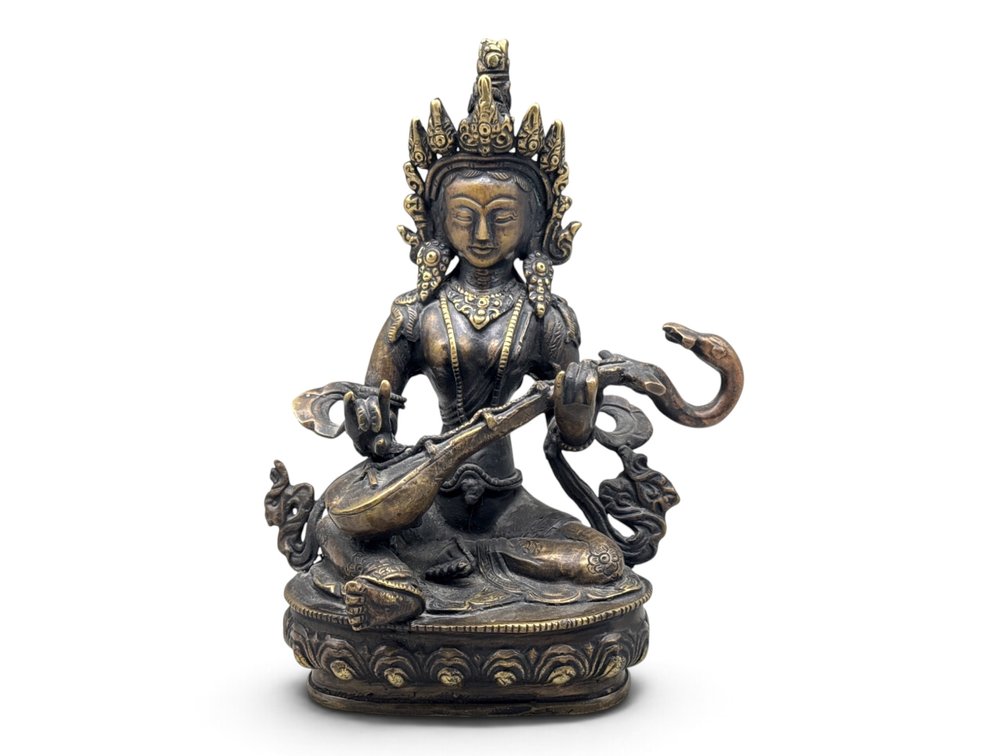 Indian Bronze Saraswati Deity Figurine