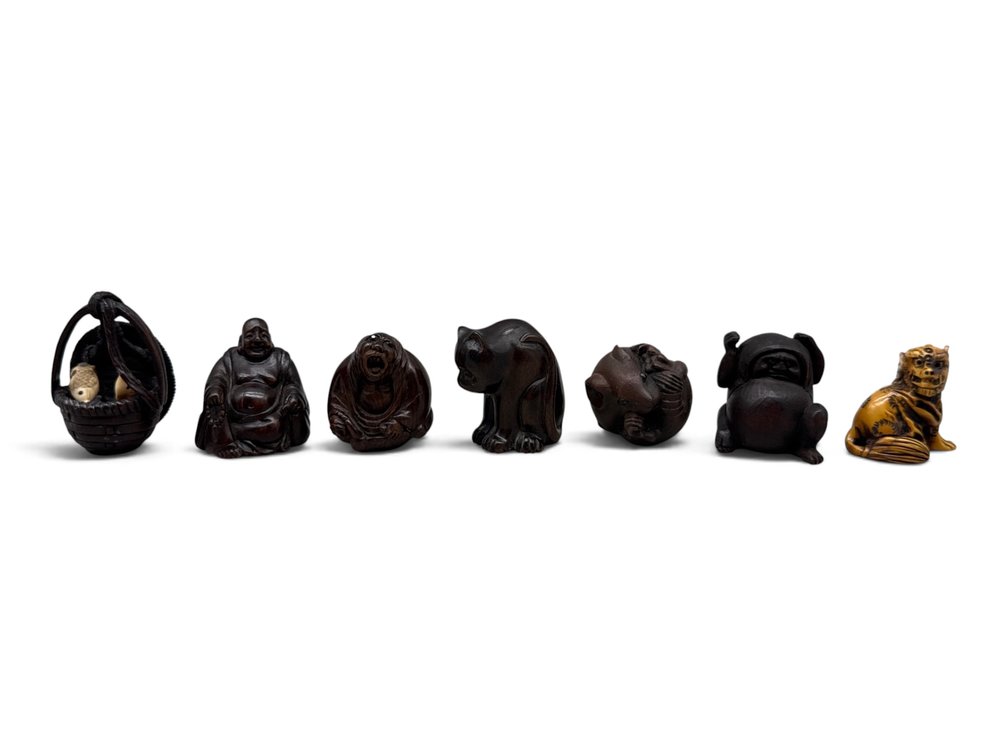 Nine Chinese Carved Netsuke Figurines