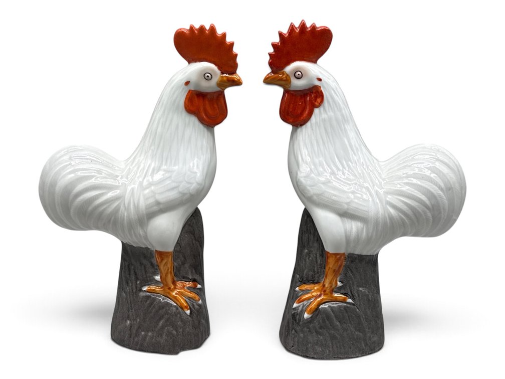 Pair of Chinese Porcelain Roosters