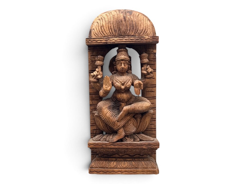 Indian Carved Wood Lakshmi Statue