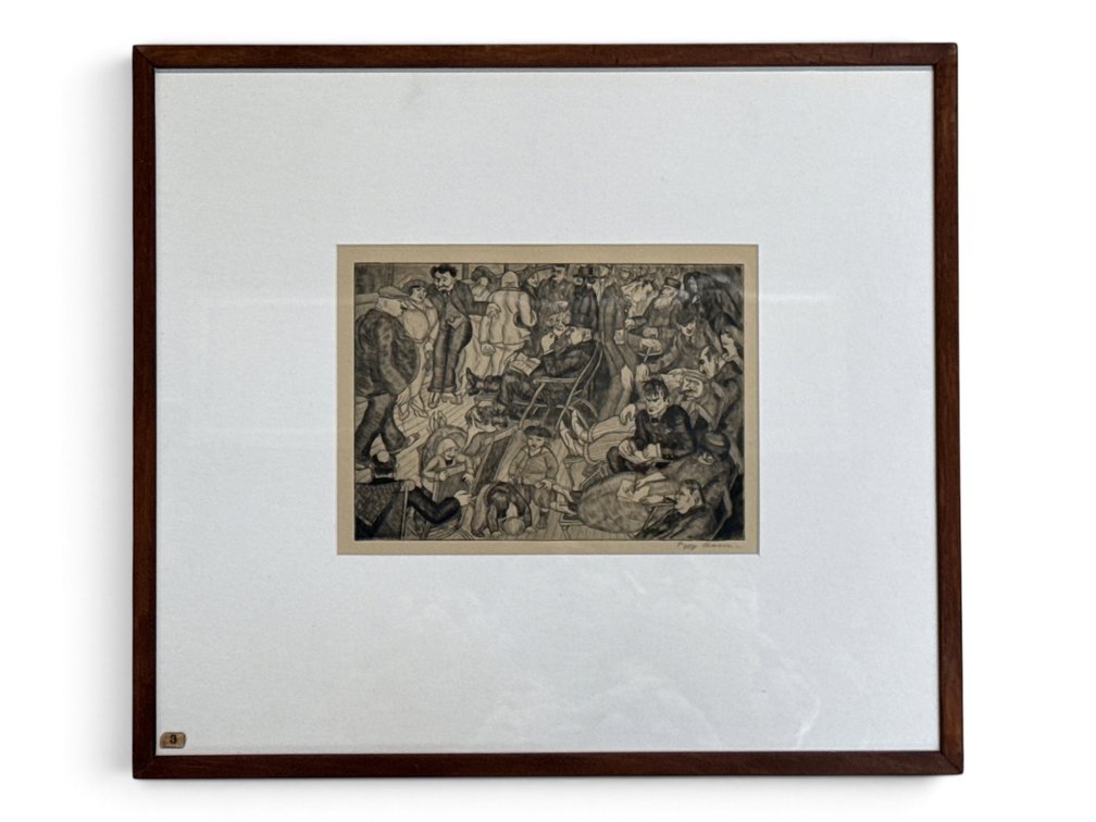 Peggy Bacon. Etching: Promenade Deck