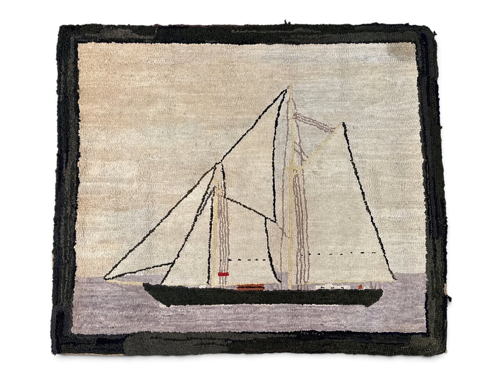 Hooked Rug of a Schooner