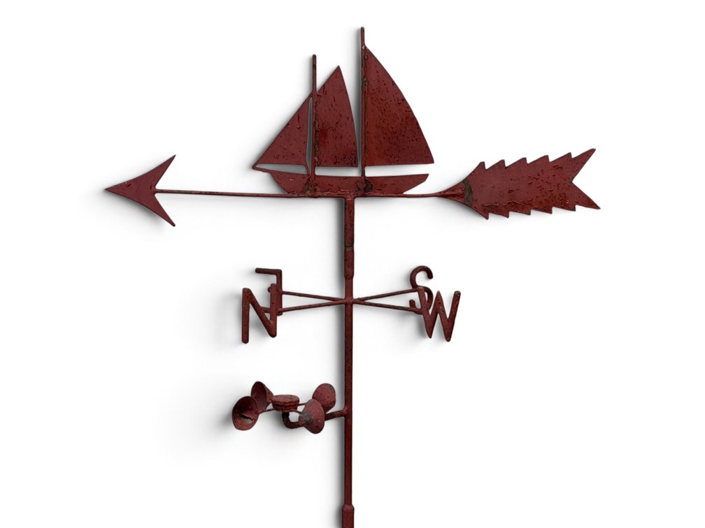 Red Painted Iron Sailboat Weathervane