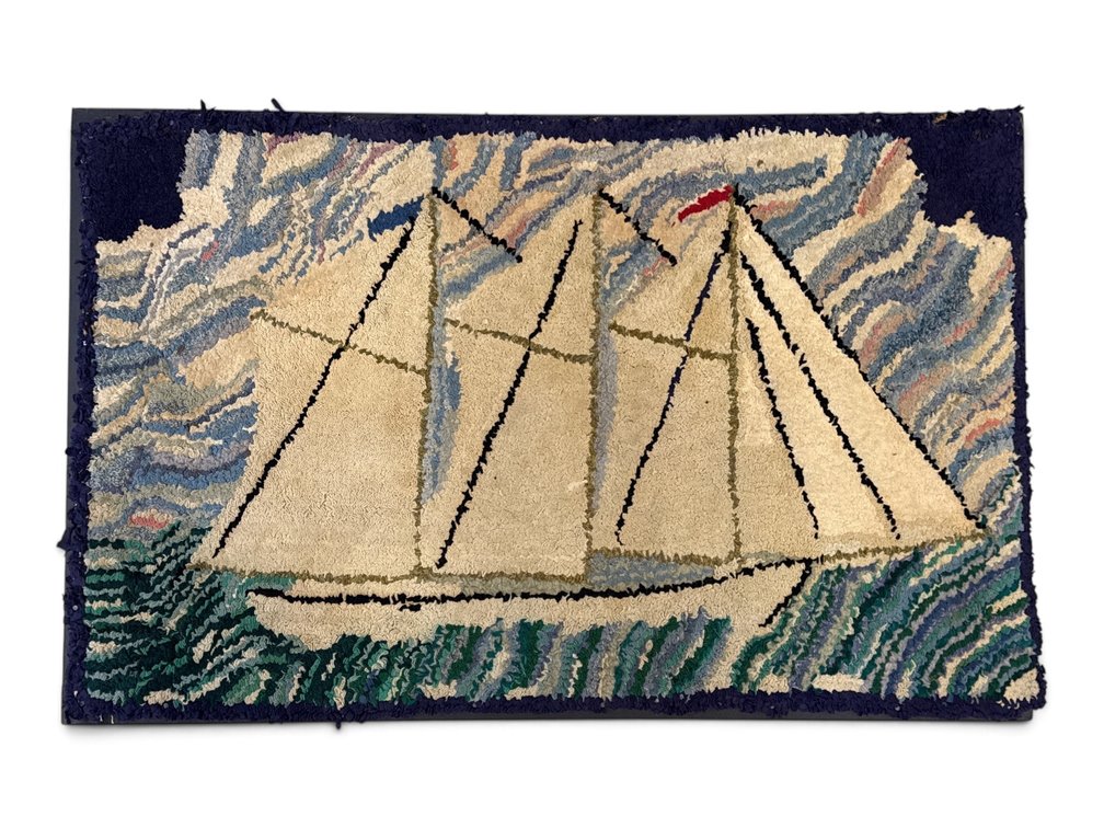 Hooked Rug of a Clipper Ship