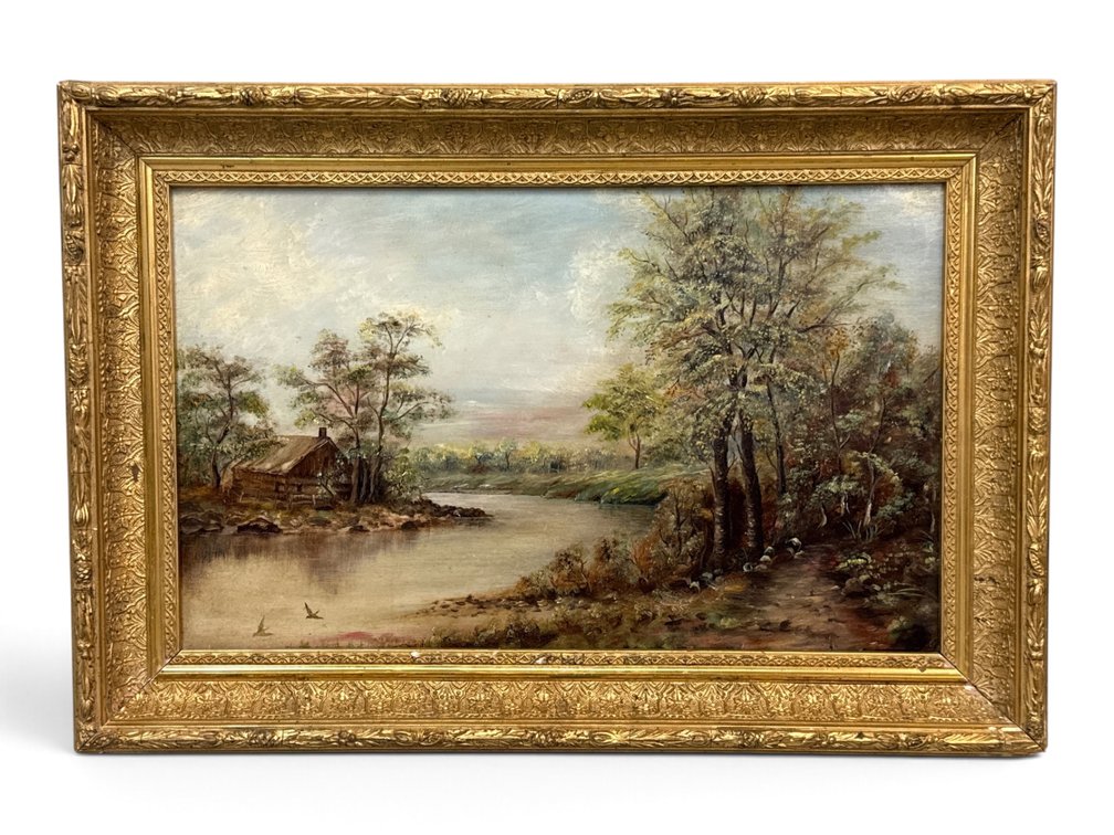William Mason Brown. Oil/Board: River Landscape