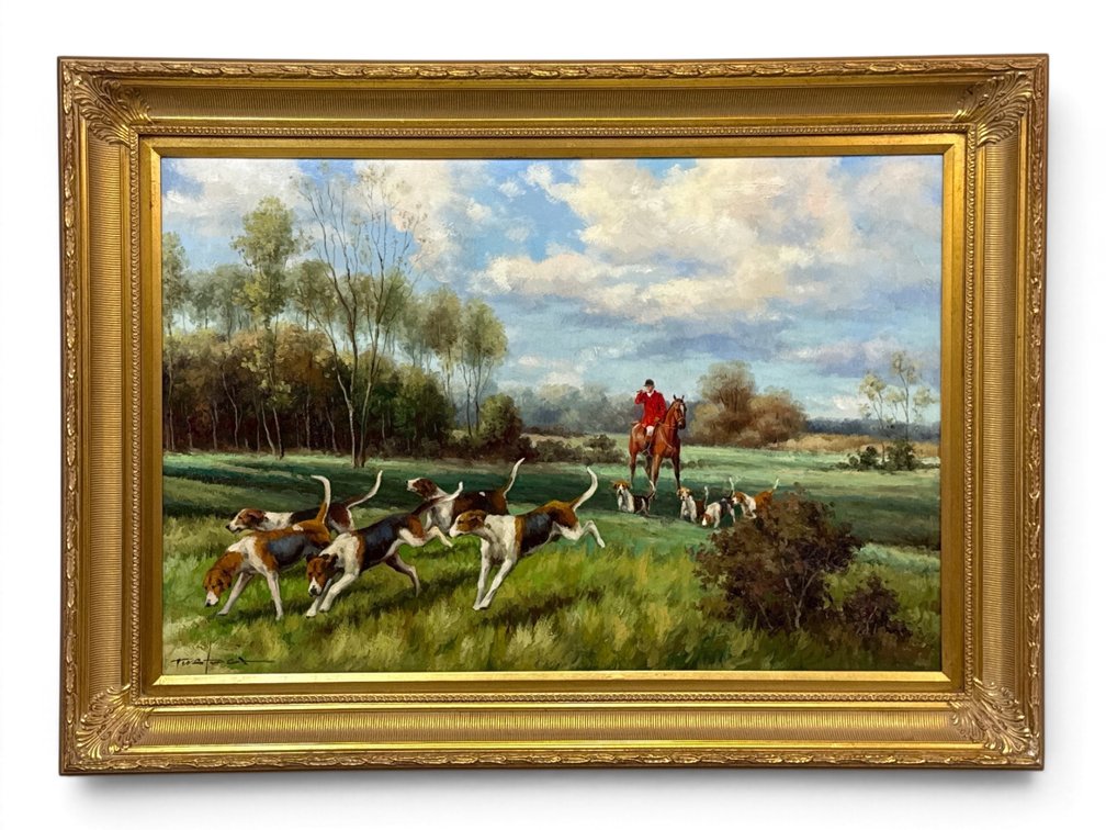 Large-Format Equestrian Hunt Scene Painting