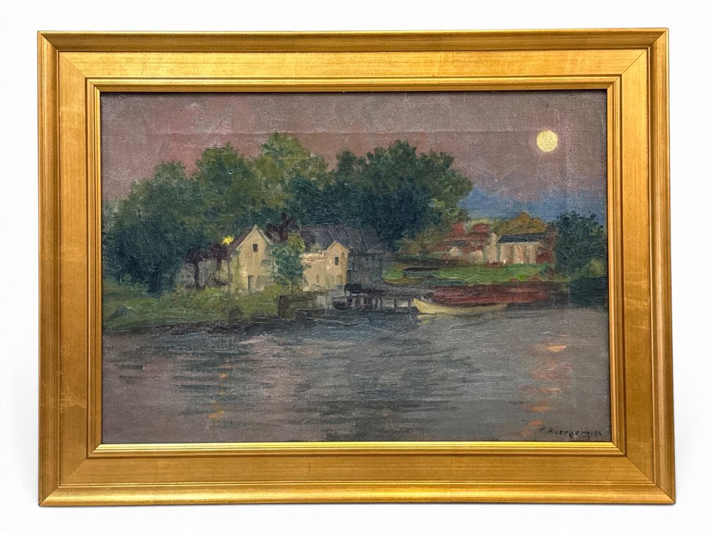 Carl Buergerniss. Oil/Canvas: Moonlight Bridgeton.