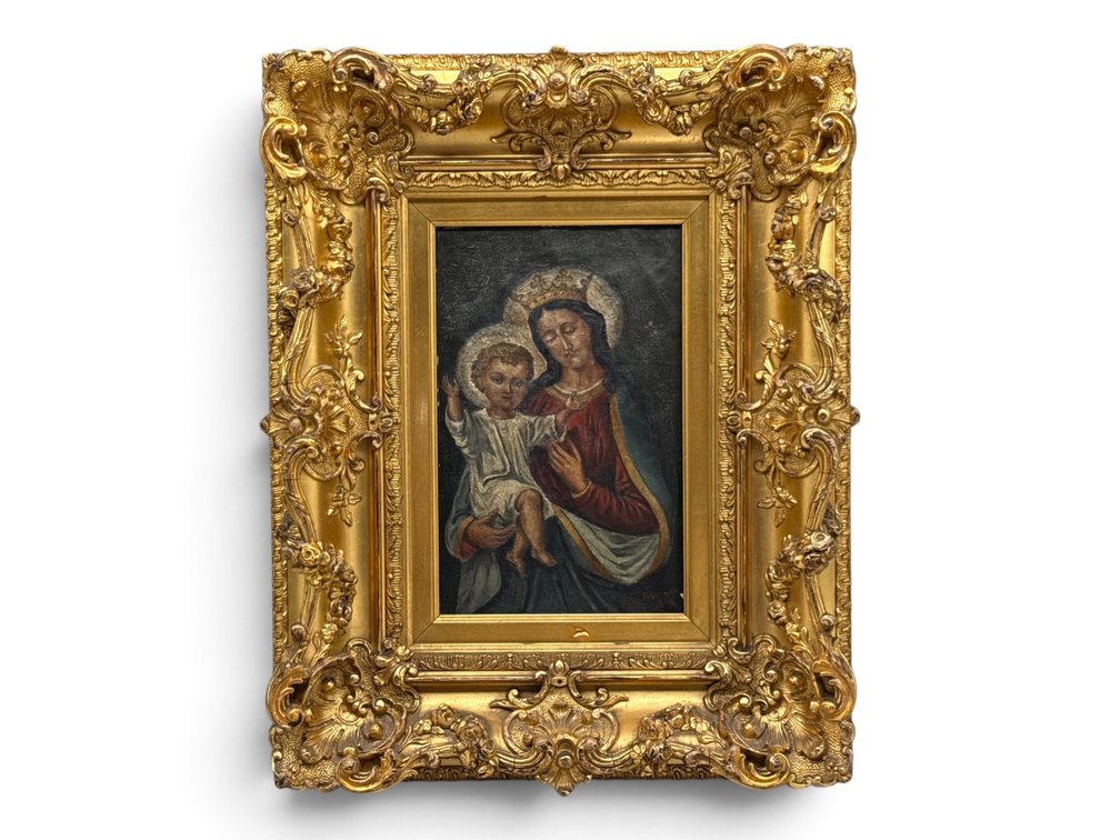 19th C. Oil/Canvas Madonna and Child Painting