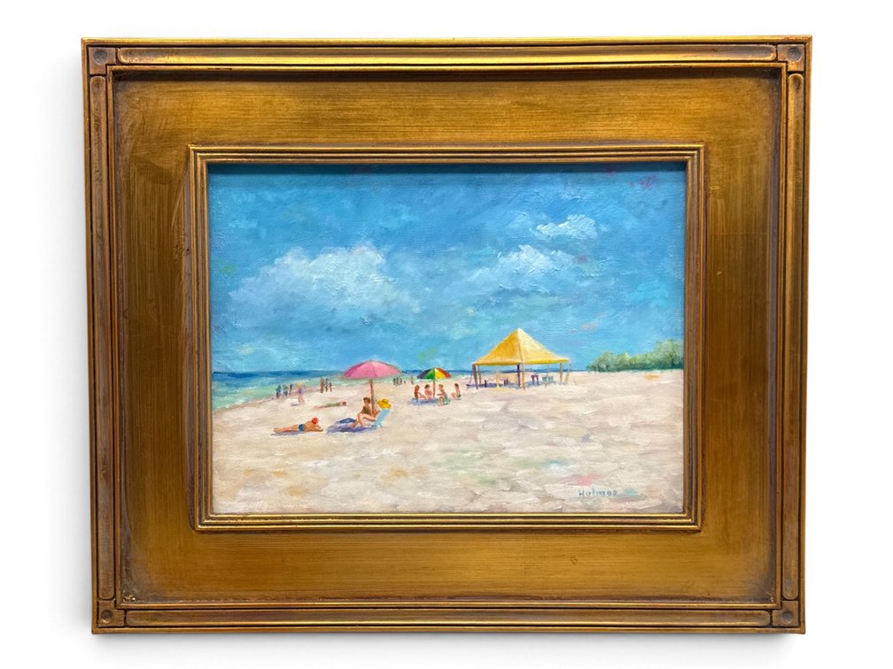 Gilt-Framed Impressionist Beach Scene Painting