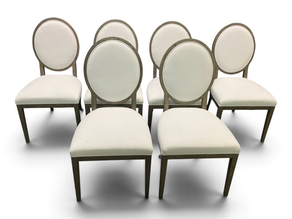 Six Restoration Hardware French Round Back Dining Chairs