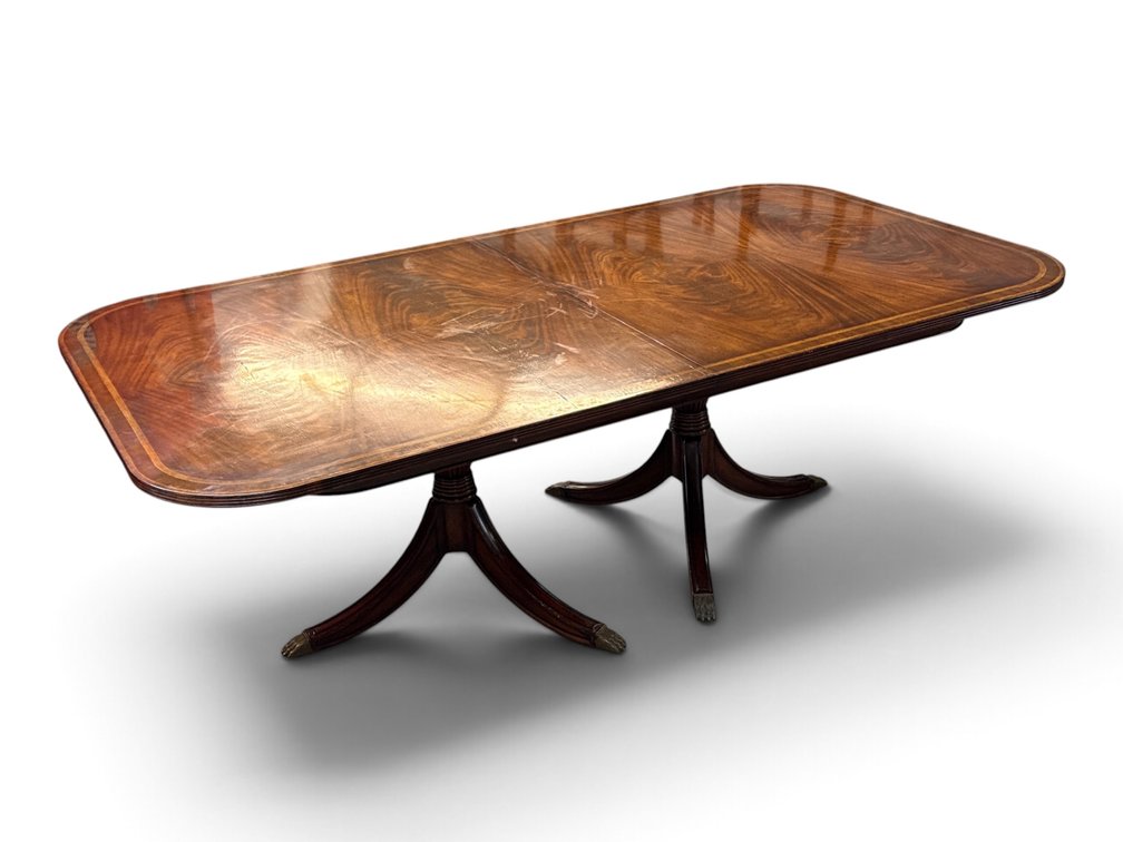Double Pedestal Banded Mahogany Dining Table