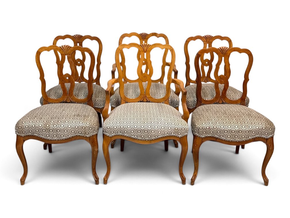 Six Venetian Style Carved Dining Chairs