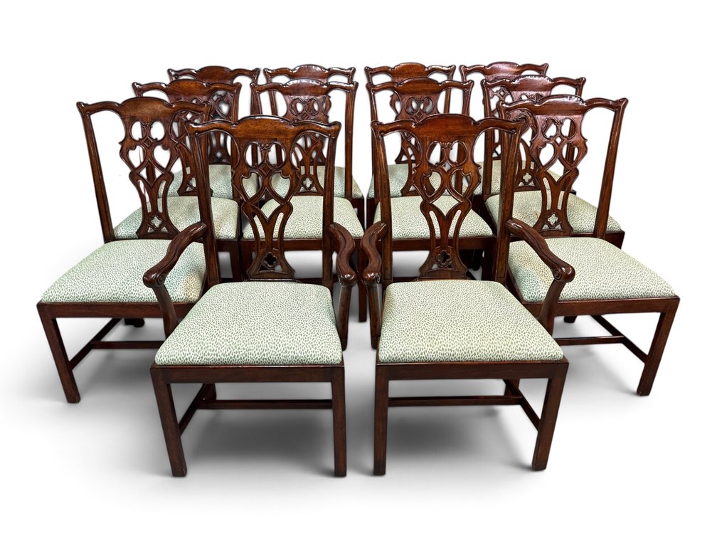 Twelve Chippendale Style Mahogany Dining Chairs