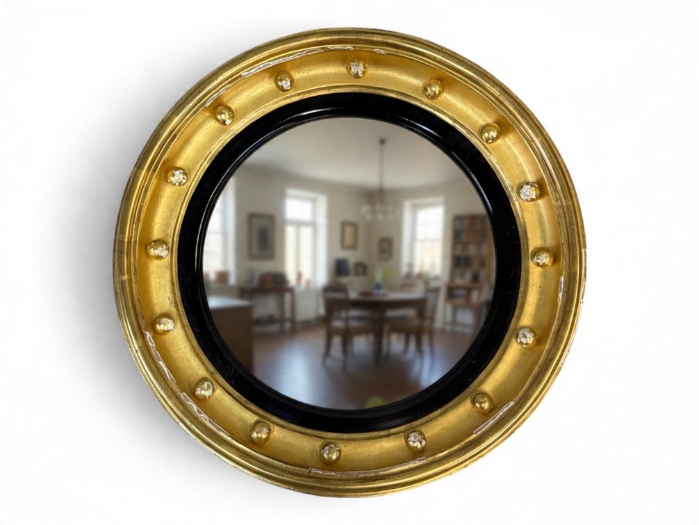 19th C. Ebonized and Giltwood Bullseye Mirror