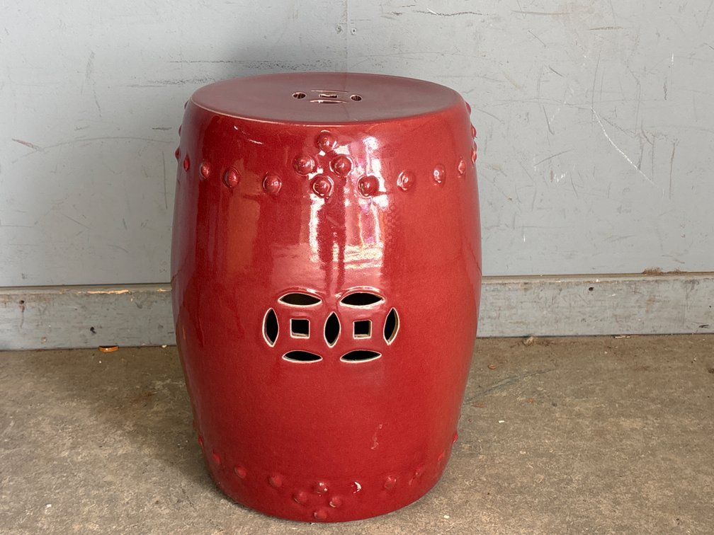 Chinese Red Glazed Pierced Pottery Garden Stool