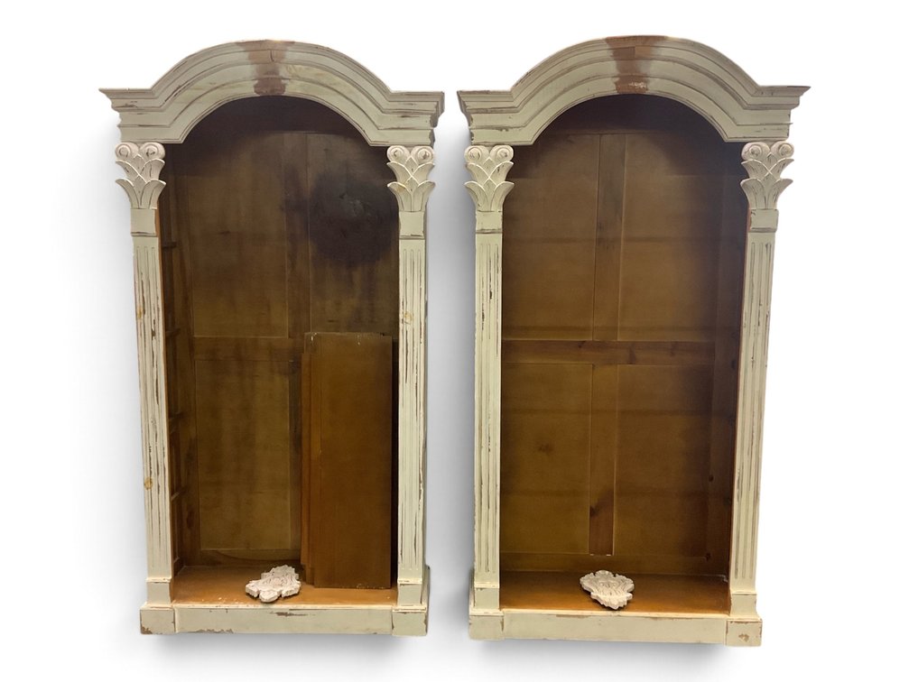 Two White Painted Arched Top Book Cases