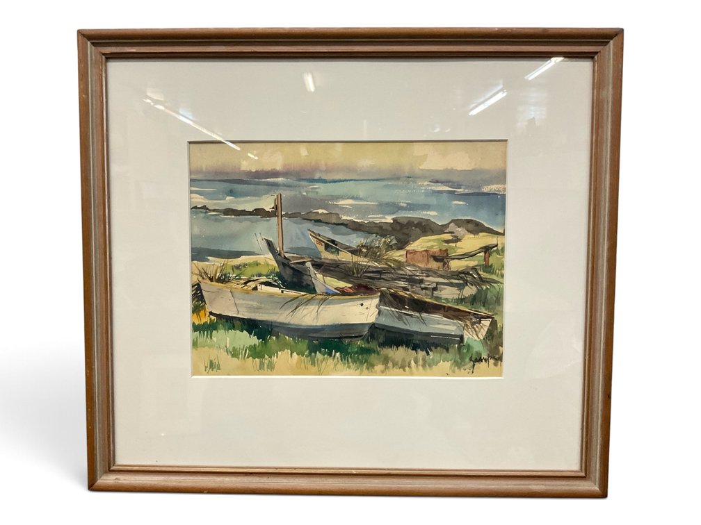 Docked Boats Watercolor