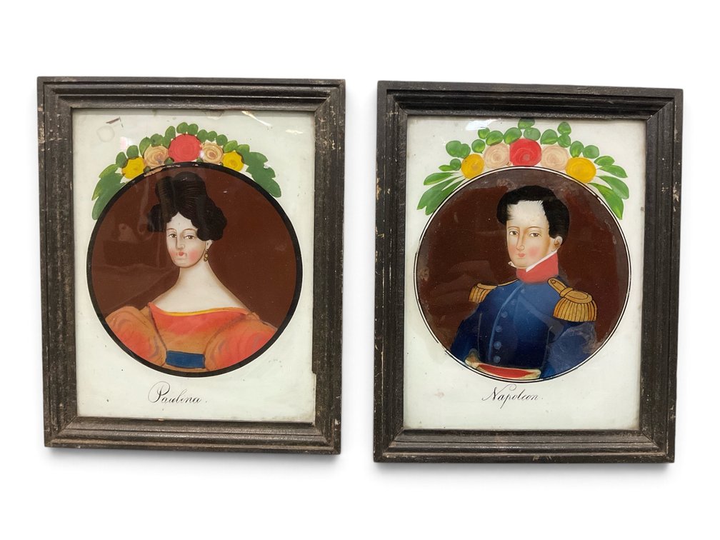 Two Eglomisé Portraits of Paulina and Napoleon Bonaparte