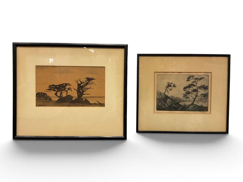 Tree Landscapes in Watercolor and Etching