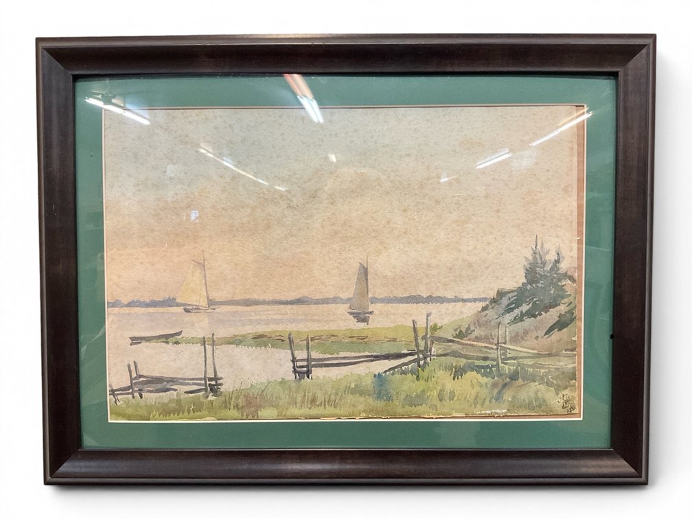 19th C. Waterside Watercolor