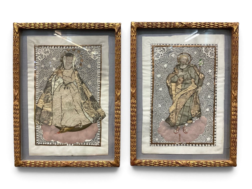 Two Intricate Paper Cutting Collages of Religious Figures
