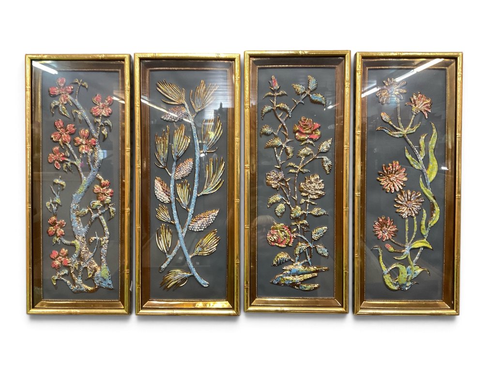 Four Embossed Floral Wall Plaque