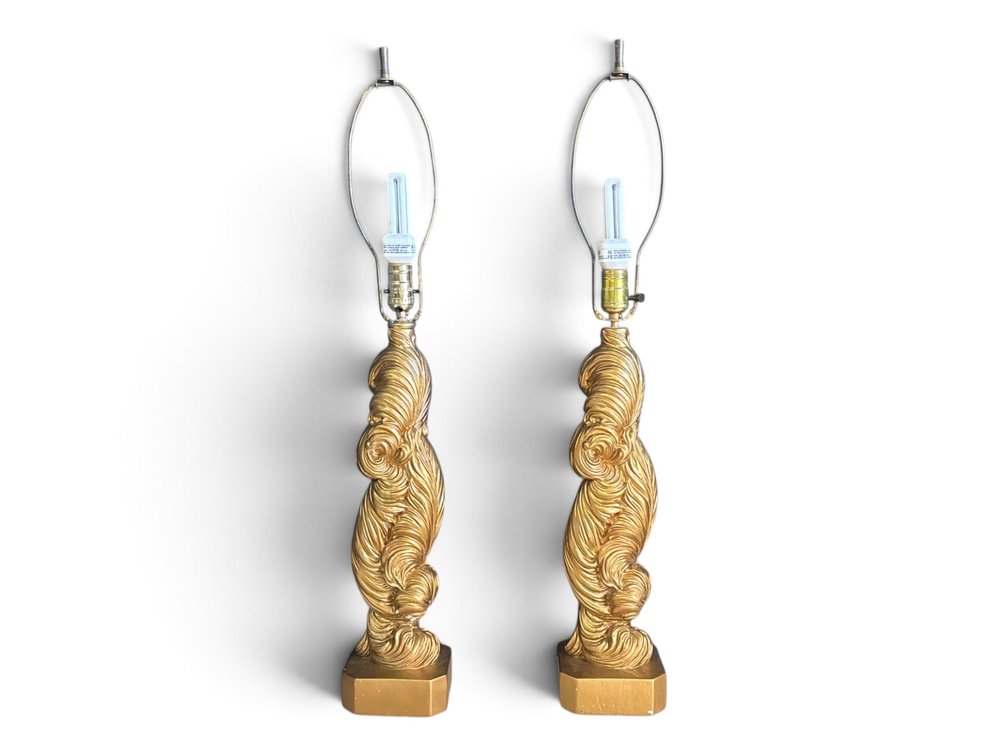 Hollywood Regency Style Feather Form Table Lamps