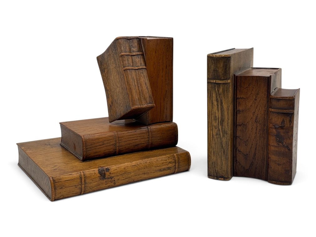 Trompe Loeil Carved Multi-Wood Bookends