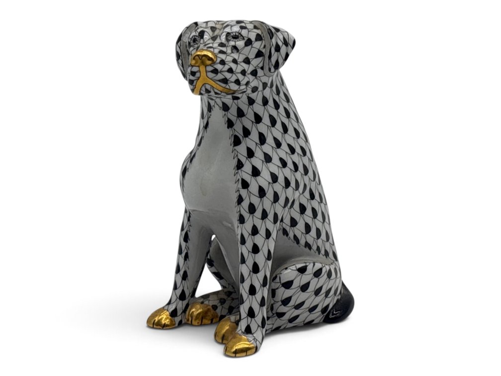Herend Fishnet Porcelain First Edition Seated Dog