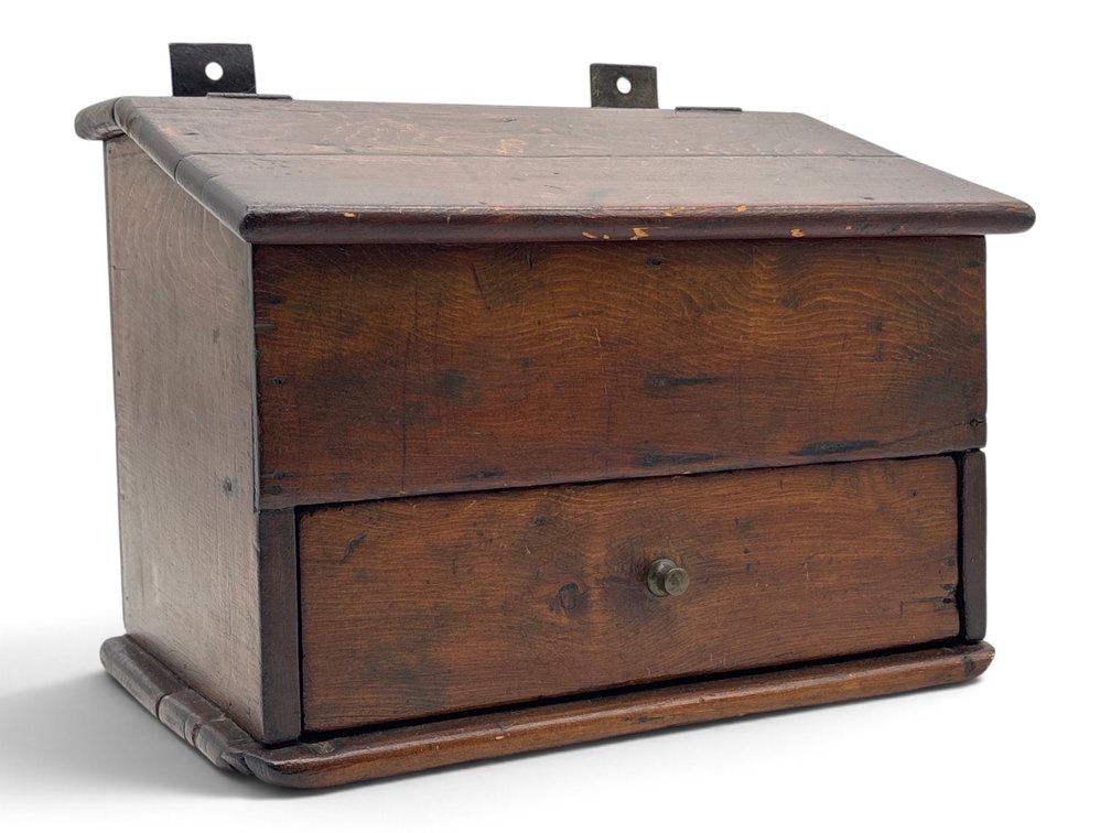 19th C. Walnut One Drawer Lift Lid Wall Box