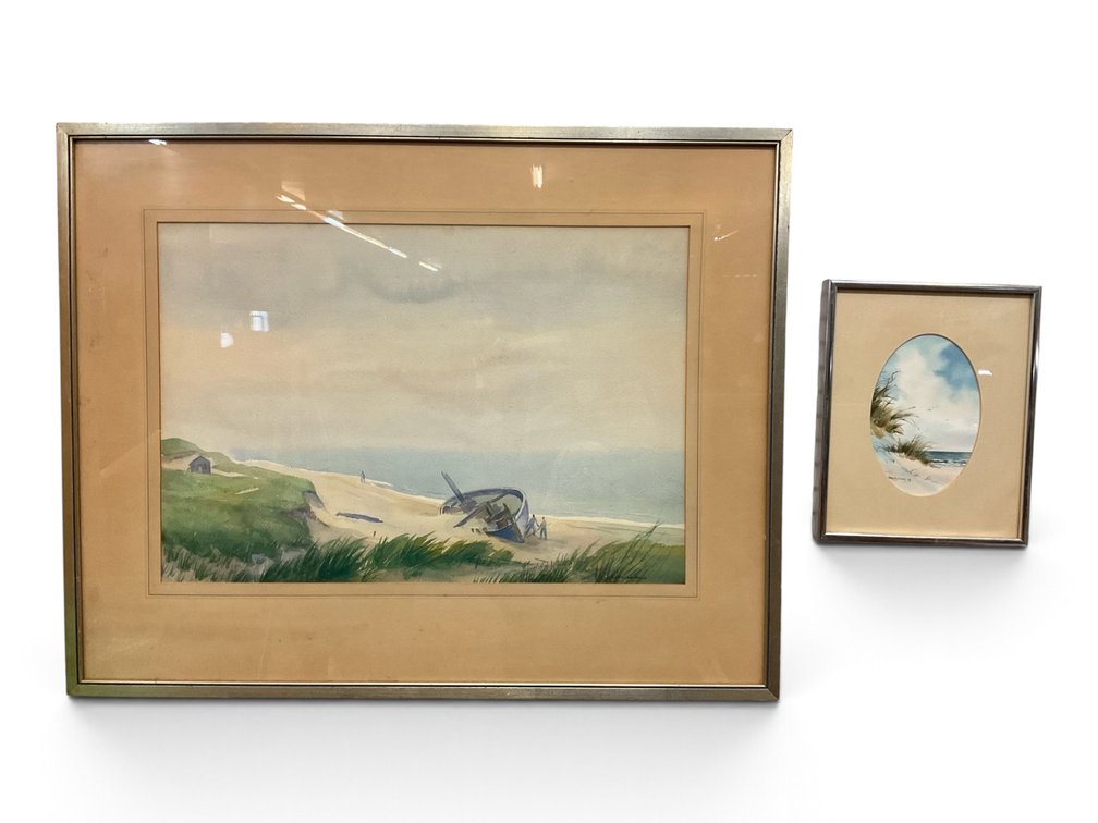 Two Beach Watercolor Landscapes